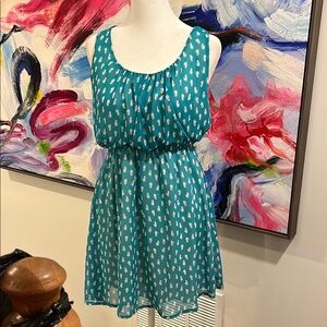 Teal Sleeveless Dress with Cat Pattern